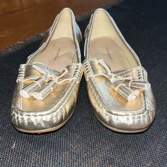 Isaac Mizrahi Live Gold metallic Lame' Tassel leather Loafers 9W new preppy - Picture 4 of 8